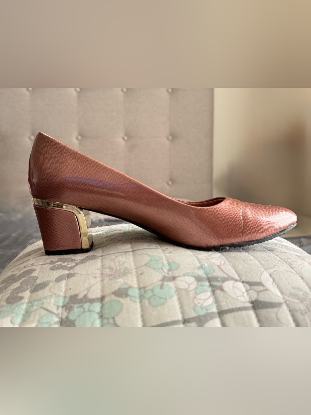 Soft Style Hush Puppies Deanna Rose Pink Metallic Block Heel Pumps 6.5 Cushioned